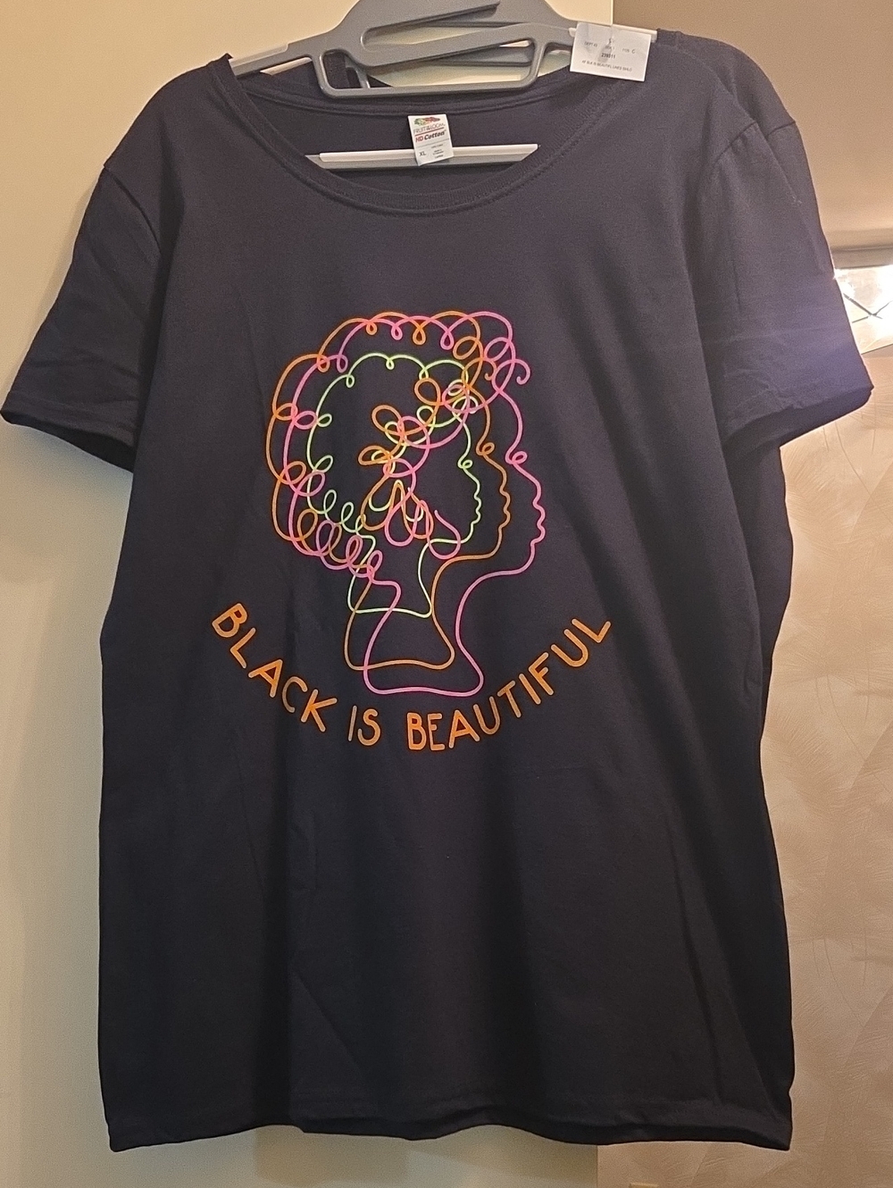 Fruit of the Loom Women’s Black Is BEAUTIFUL Graphic Tee with Neon AFRO Accent